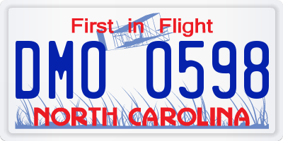 NC license plate DMO0598