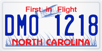 NC license plate DMO1218