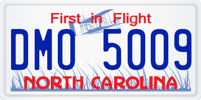 NC license plate DMO5009