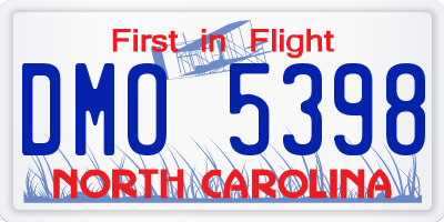 NC license plate DMO5398