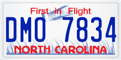 NC license plate DMO7834