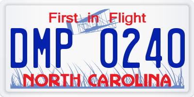 NC license plate DMP0240