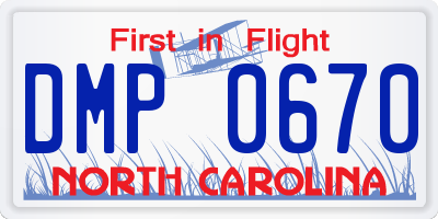 NC license plate DMP0670