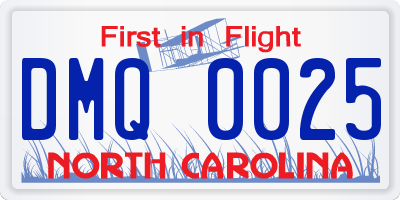NC license plate DMQ0025