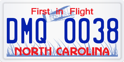 NC license plate DMQ0038