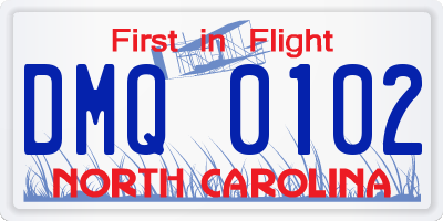 NC license plate DMQ0102
