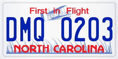 NC license plate DMQ0203