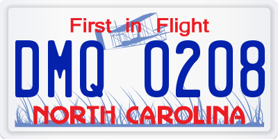 NC license plate DMQ0208