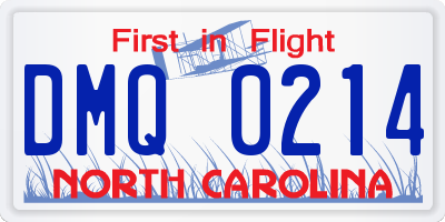 NC license plate DMQ0214