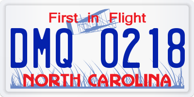 NC license plate DMQ0218