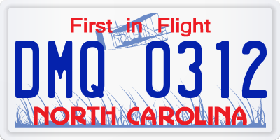 NC license plate DMQ0312