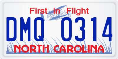 NC license plate DMQ0314