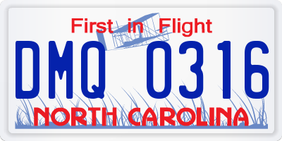 NC license plate DMQ0316