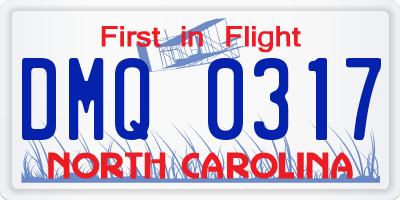 NC license plate DMQ0317