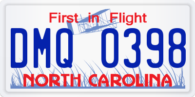 NC license plate DMQ0398