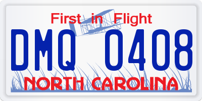 NC license plate DMQ0408