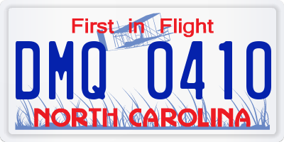 NC license plate DMQ0410