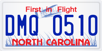 NC license plate DMQ0510