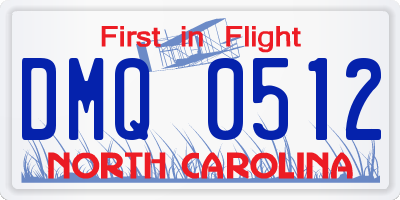 NC license plate DMQ0512