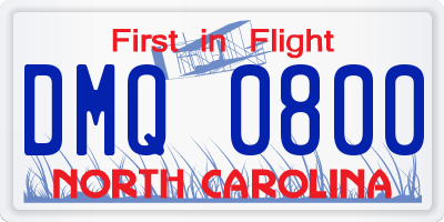 NC license plate DMQ0800
