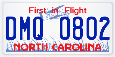NC license plate DMQ0802