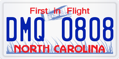 NC license plate DMQ0808