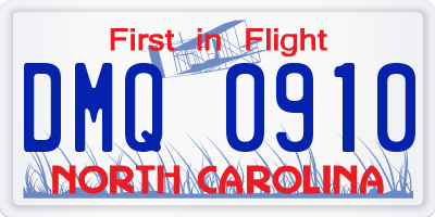 NC license plate DMQ0910