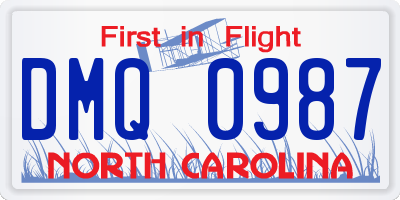 NC license plate DMQ0987