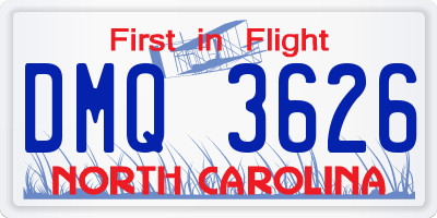 NC license plate DMQ3626