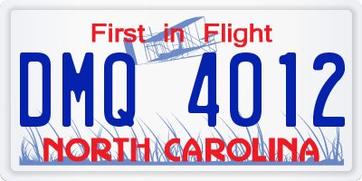 NC license plate DMQ4012