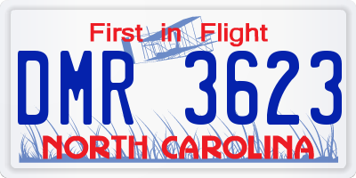 NC license plate DMR3623