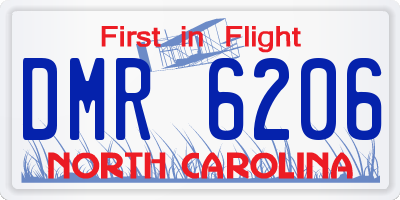 NC license plate DMR6206