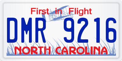NC license plate DMR9216
