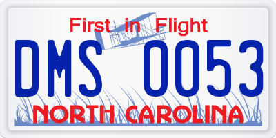 NC license plate DMS0053