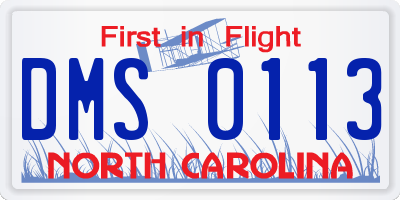 NC license plate DMS0113