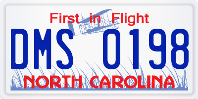 NC license plate DMS0198