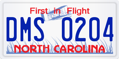 NC license plate DMS0204