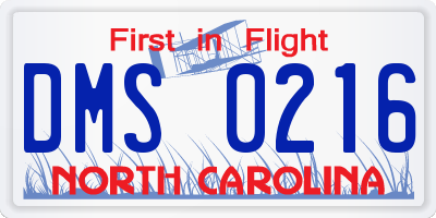 NC license plate DMS0216