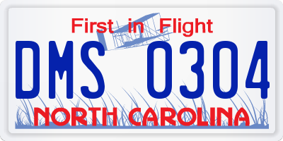 NC license plate DMS0304