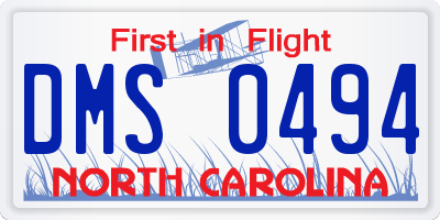 NC license plate DMS0494