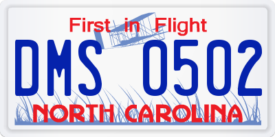 NC license plate DMS0502
