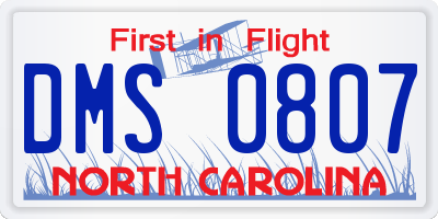 NC license plate DMS0807