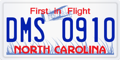 NC license plate DMS0910