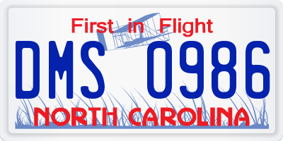 NC license plate DMS0986