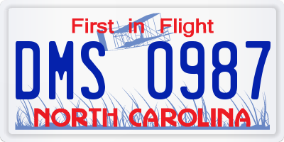 NC license plate DMS0987