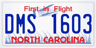 NC license plate DMS1603
