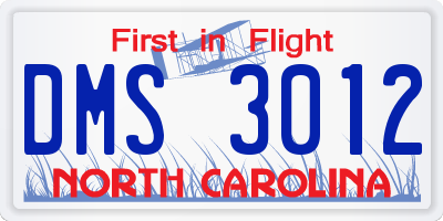 NC license plate DMS3012