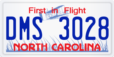 NC license plate DMS3028