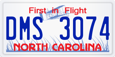 NC license plate DMS3074
