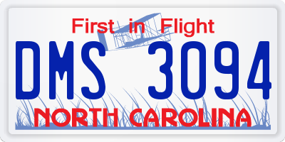 NC license plate DMS3094